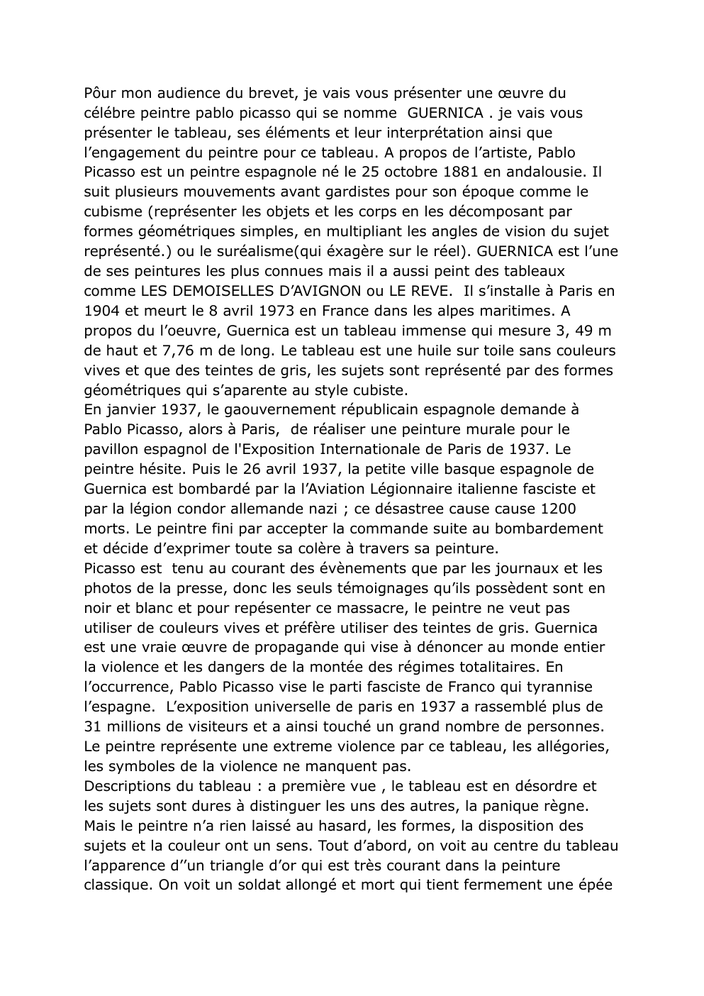 Prévisualisation du document oral de brevet sur Guernica