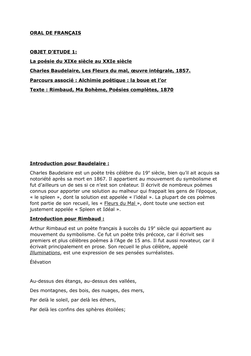Prévisualisation du document Oral de français : La poésie du XIXe siècle au XXIe siècle (Baudelaire et Rimbaud)