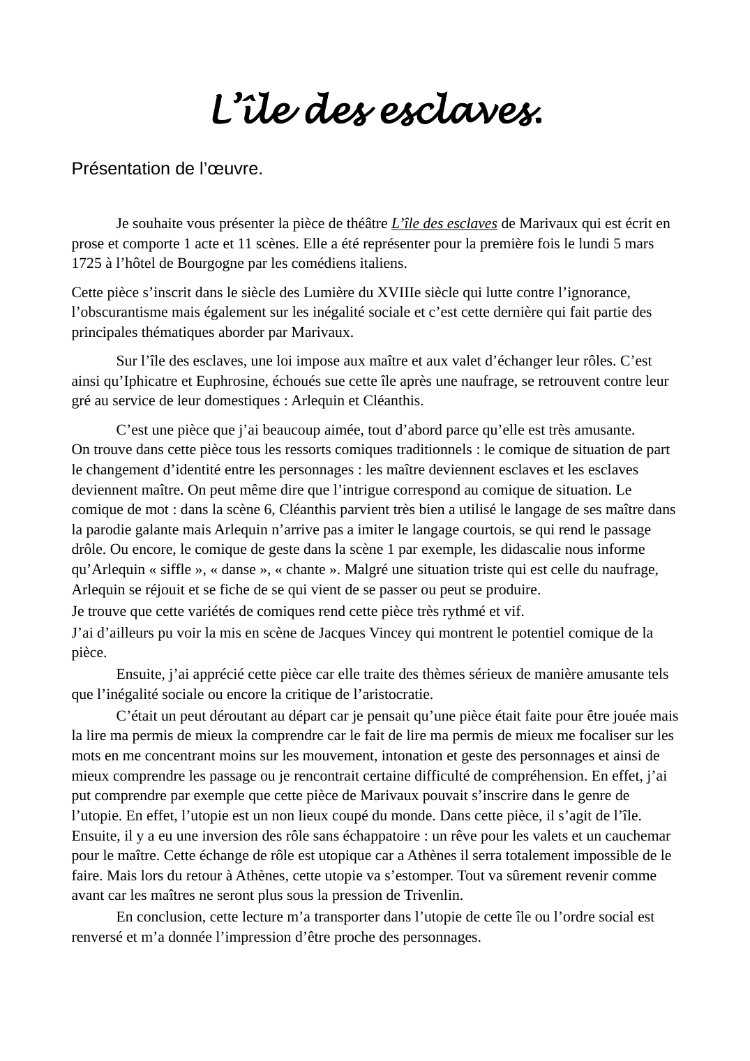 Prévisualisation du document Oral de Français: L'île aux esclave de Marivaux