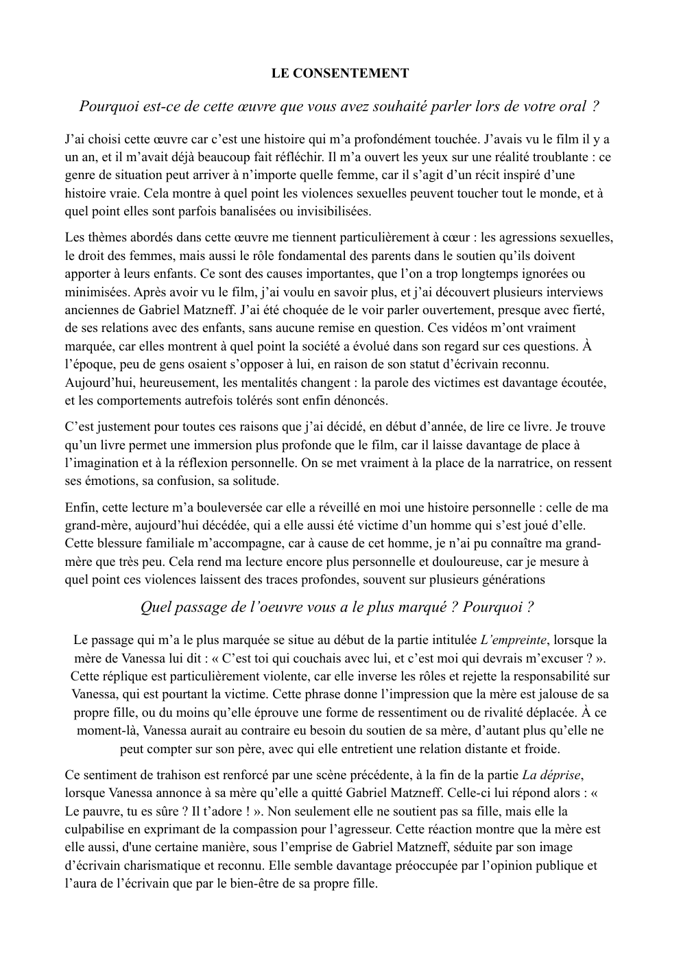 Prévisualisation du document oral de français sur le livre Le Consentement