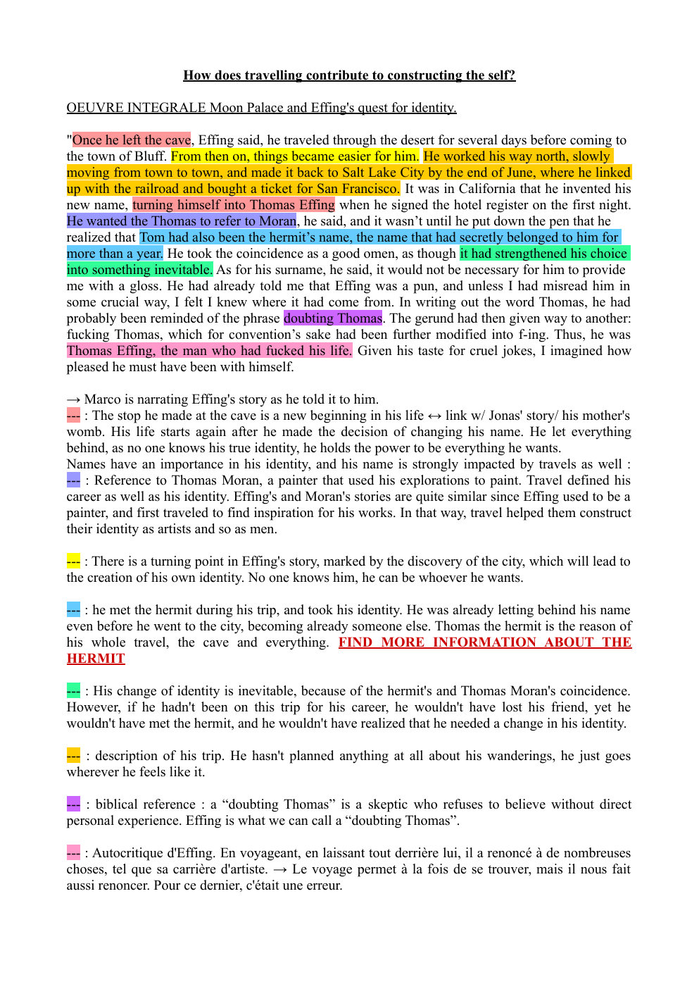 Prévisualisation du document Oral de spécialité LLCE; How does travelling contribute to constructing the self?