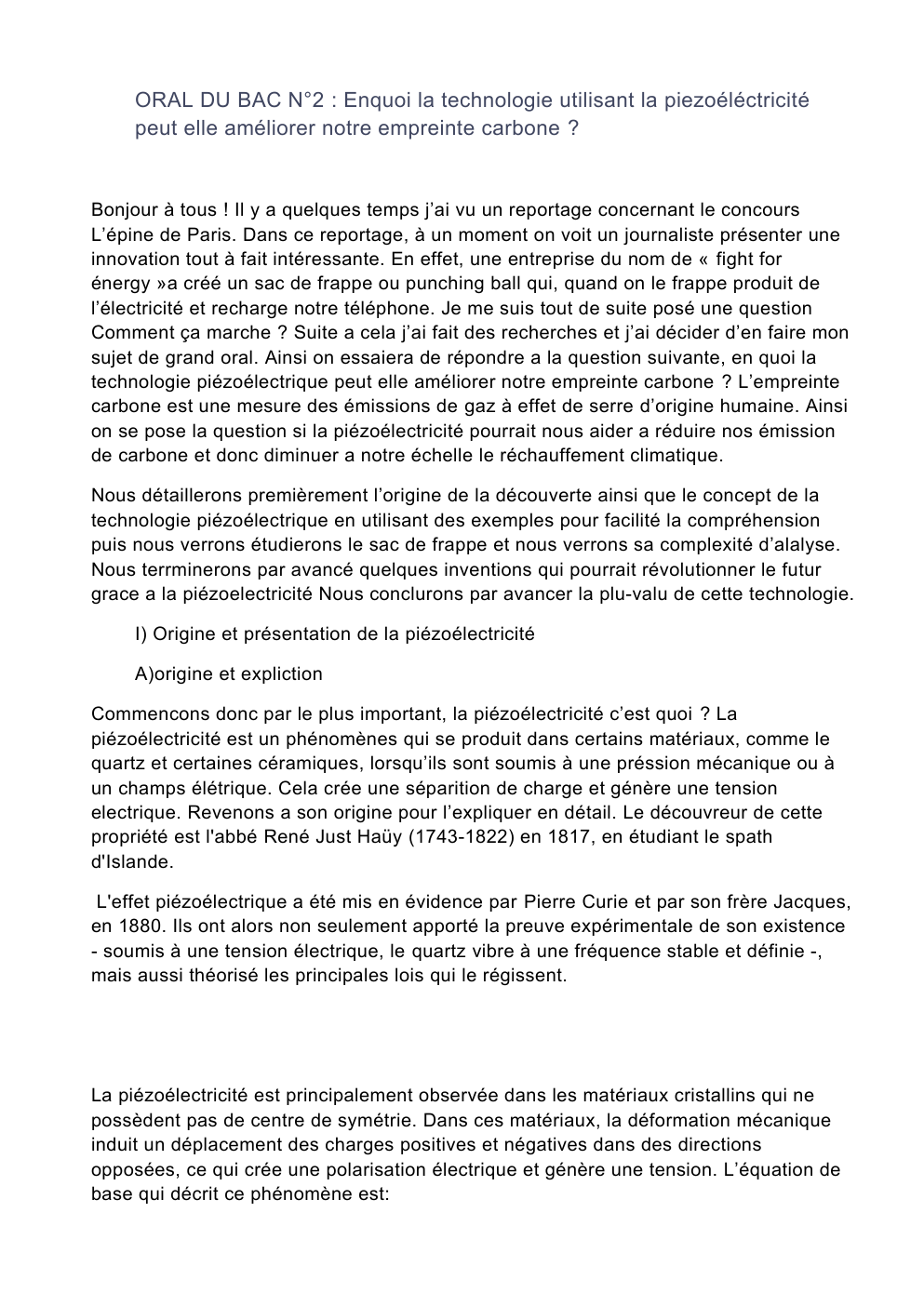 Prévisualisation du document ORAL DU BAC N°2 : Enquoi la technologie utilisant la piezoéléctricité peut elle améliorer notre empreinte carbone ?