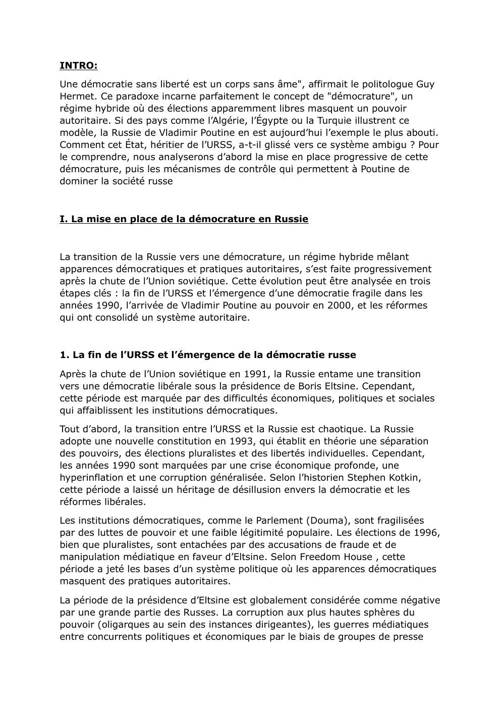 Prévisualisation du document ORAL EMC DEMOCRATURE RUSSE