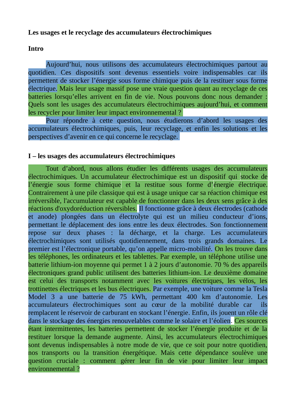 Prévisualisation du document Oral enseignement scientifique, les usages et recyclage des accumulateurs électrochimiques