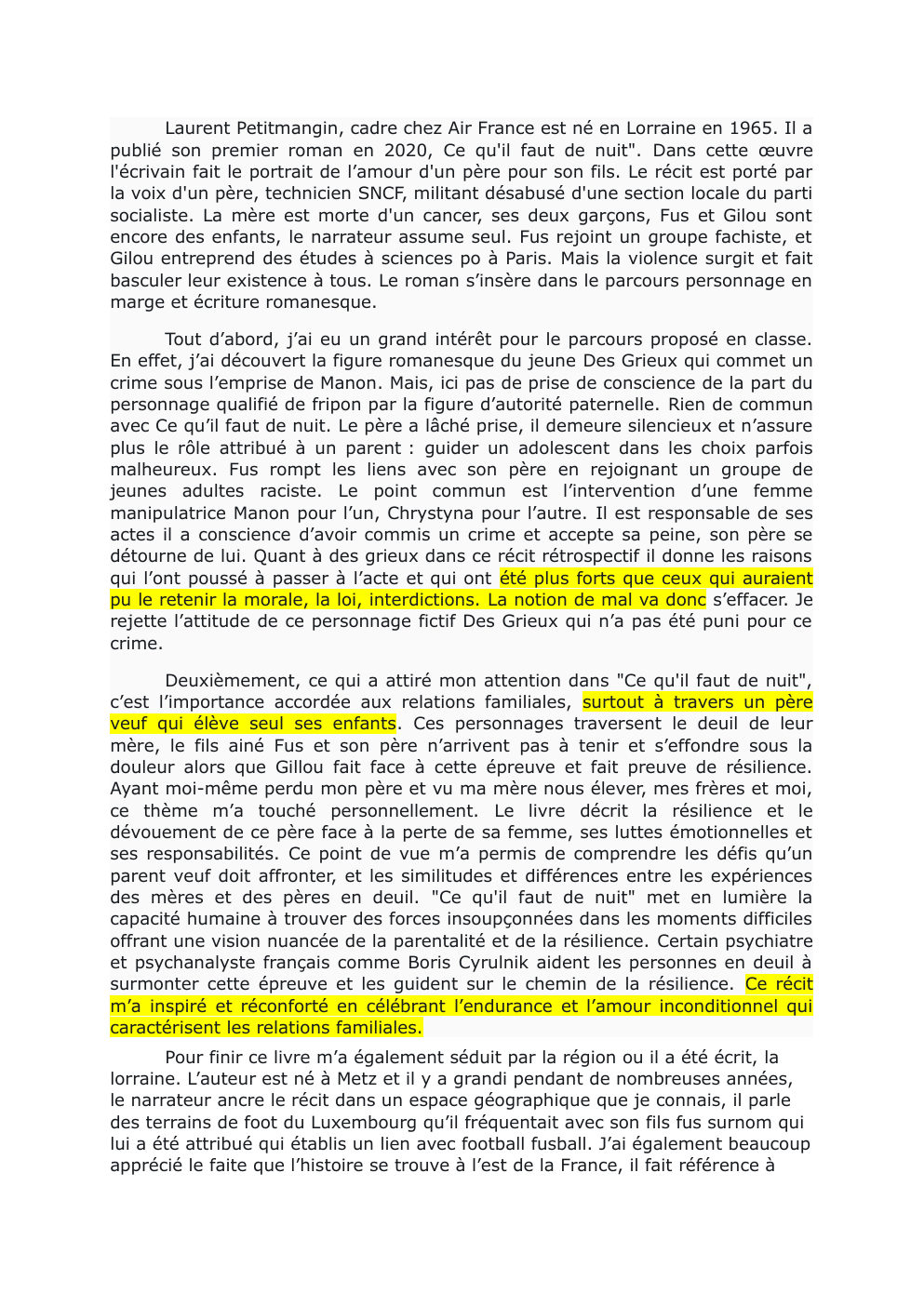 Prévisualisation du document Oral Français "ce qu'il faut de nuit" de Laurent Petitmangin