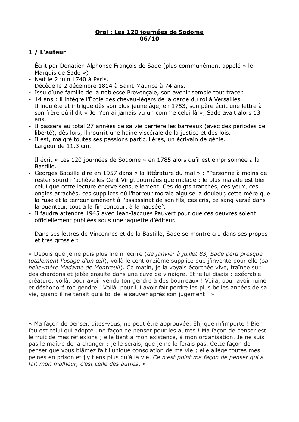 Prévisualisation du document Oral "les 120 journées de sodome"