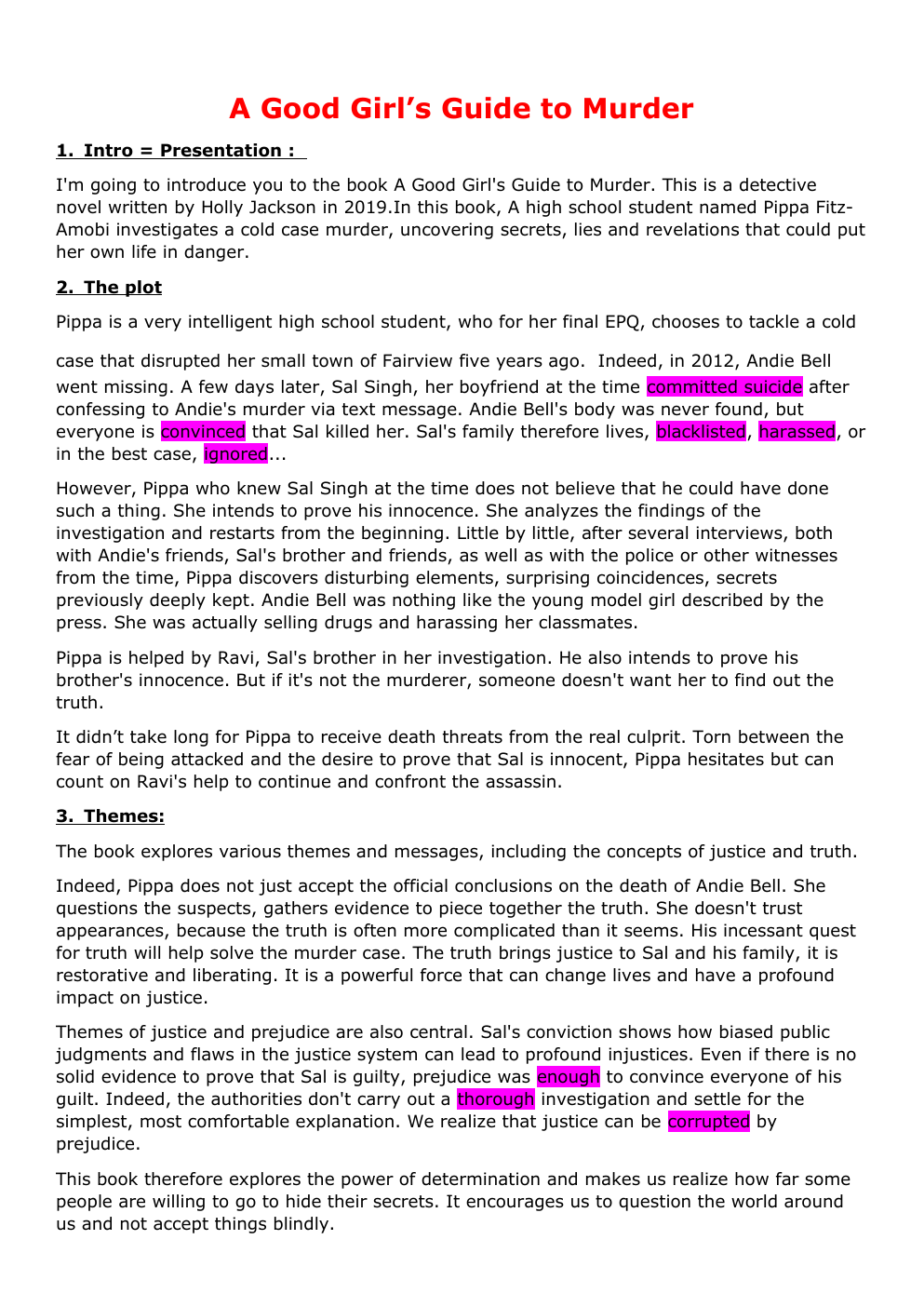 Prévisualisation du document Oral livre anglais A good girl's guide to murder