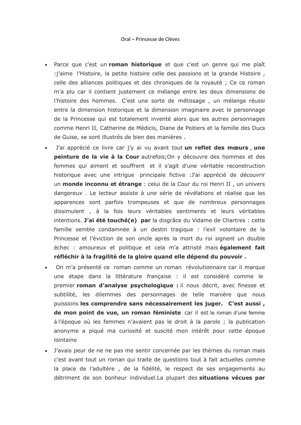 Prévisualisation du document Oral – Princesse de Clèves (EAF)