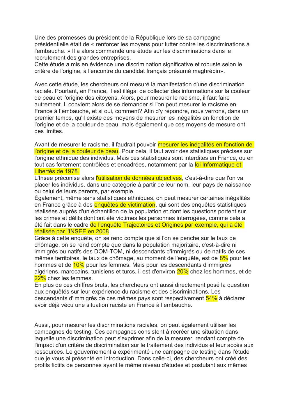 Prévisualisation du document ORAL SES étude sur les discriminations dans le recrutement des grandes entreprises.