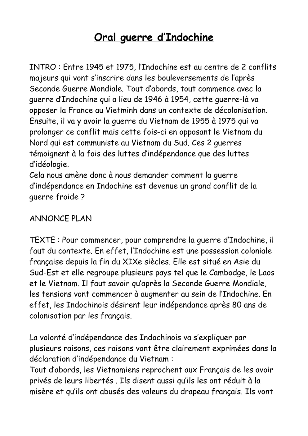 Prévisualisation du document Oral sur l'indochine