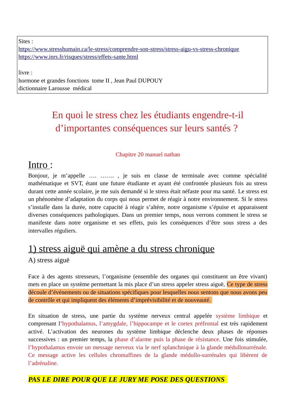 Prévisualisation du document Oral svt En quoi le stress chez les étudiants engendre-t-il d’importantes conséquences sur leurs santés ?