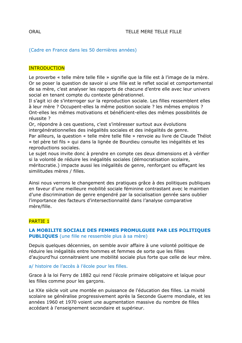 Prévisualisation du document oral " telle mère telle fille