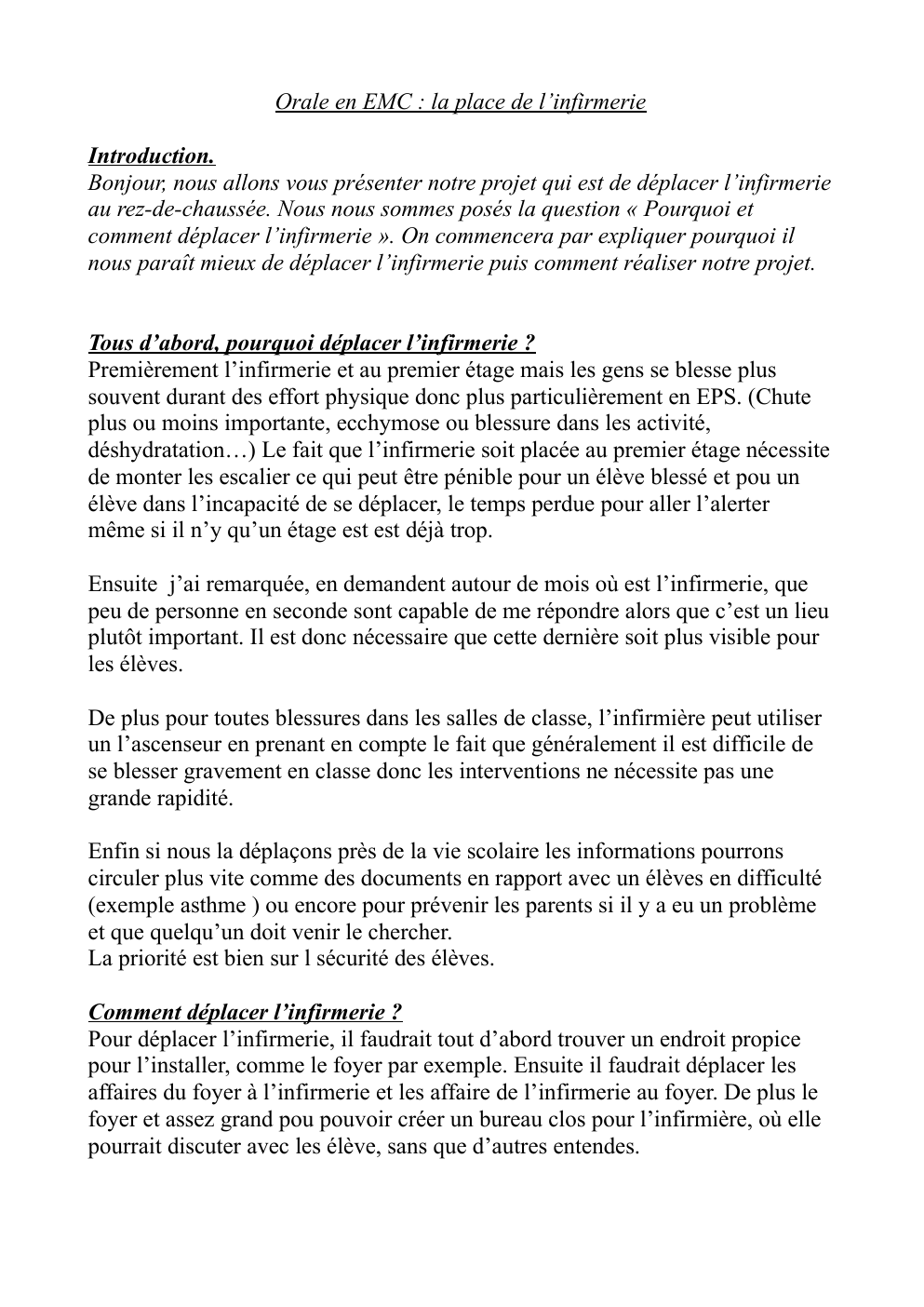 Prévisualisation du document Orale en EMC : la place de l’infirmerie