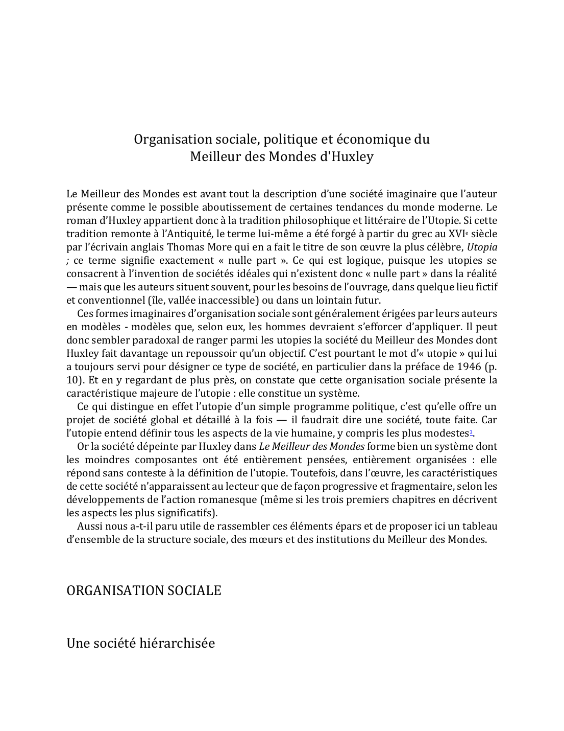 Prévisualisation du document Organisation sociale, politique et économique du Meilleur des Mondes d'Huxley