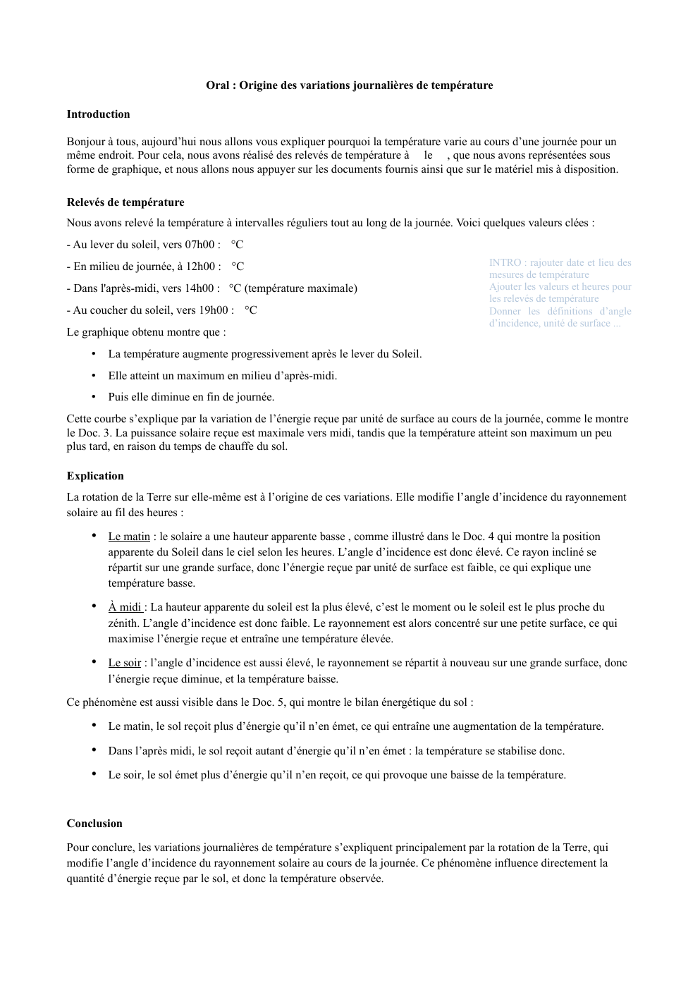 Prévisualisation du document Origine des variations journalières de température sur Terre