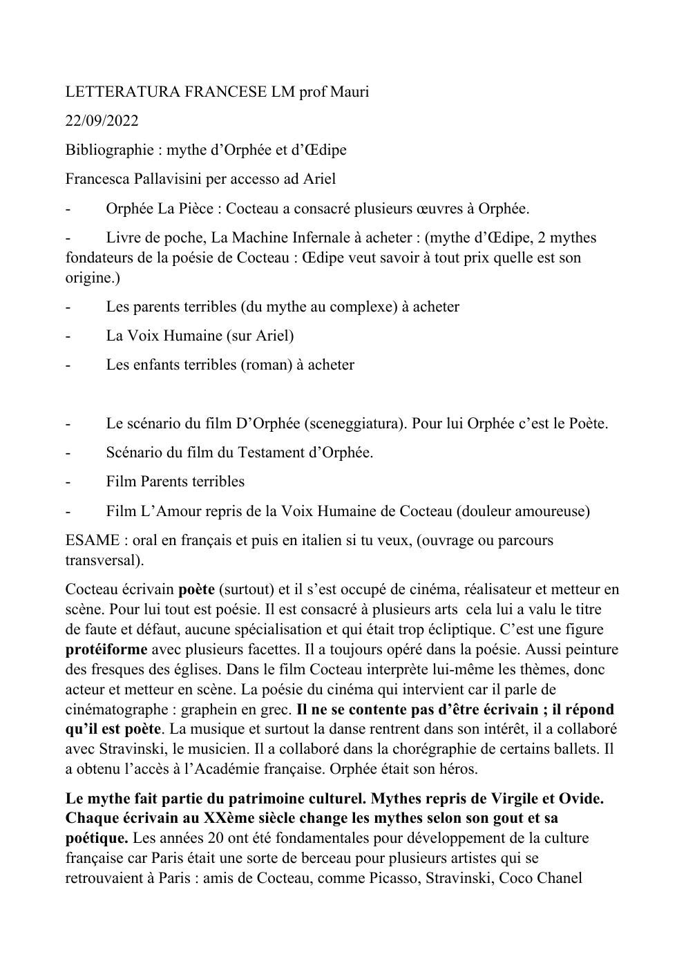 Prévisualisation du document Orphée La Pièce : Cocteau a consacré plusieurs œuvres à Orphée