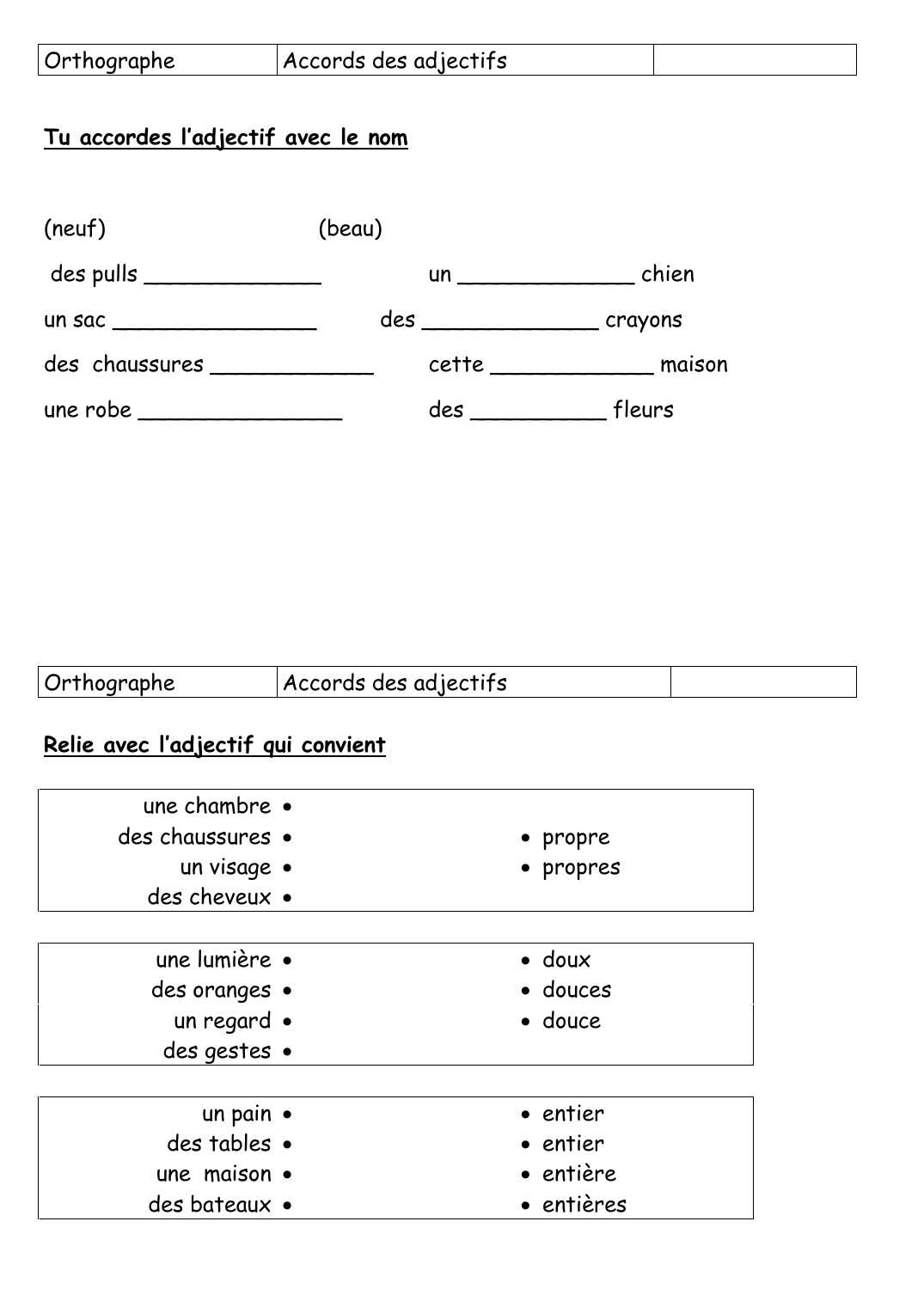 Prévisualisation du document OrthographeAccords des adjectifsTu accordes l'adjectif avec le nom(neuf)(beau)des pulls _____________un