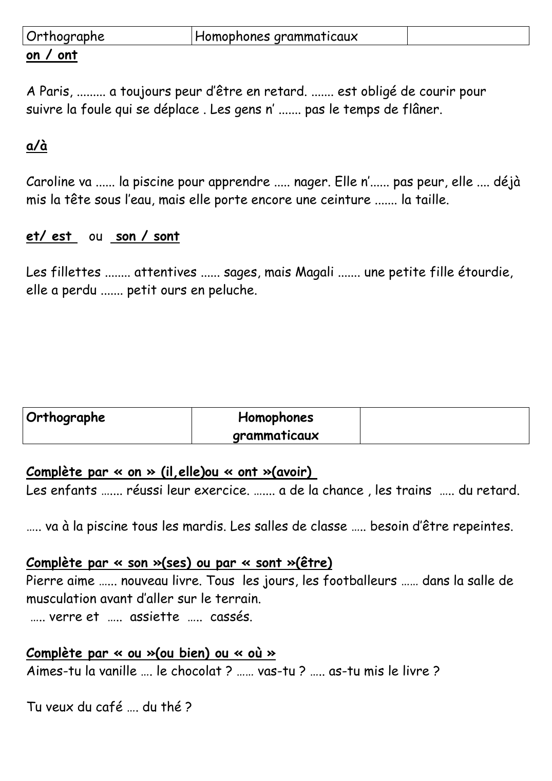 Prévisualisation du document Orthographeon / ontHomophones grammaticauxA Paris, .