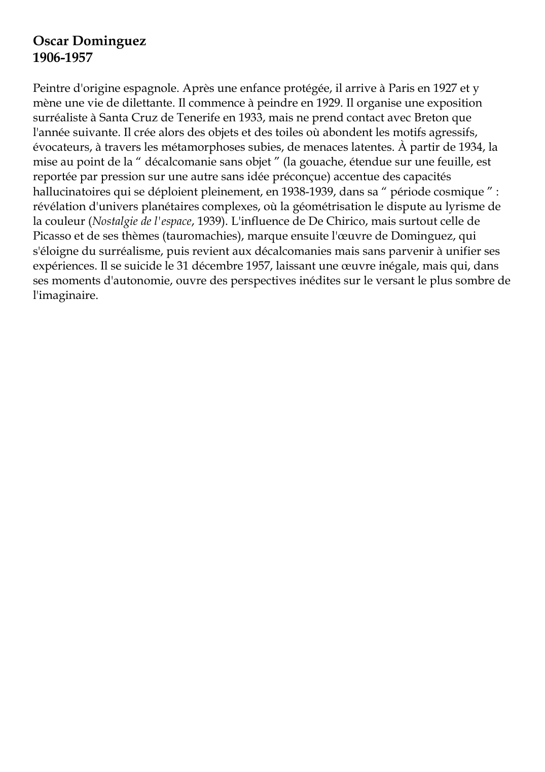 Prévisualisation du document Oscar Dominguez1906-1957Peintre d'origine espagnole.