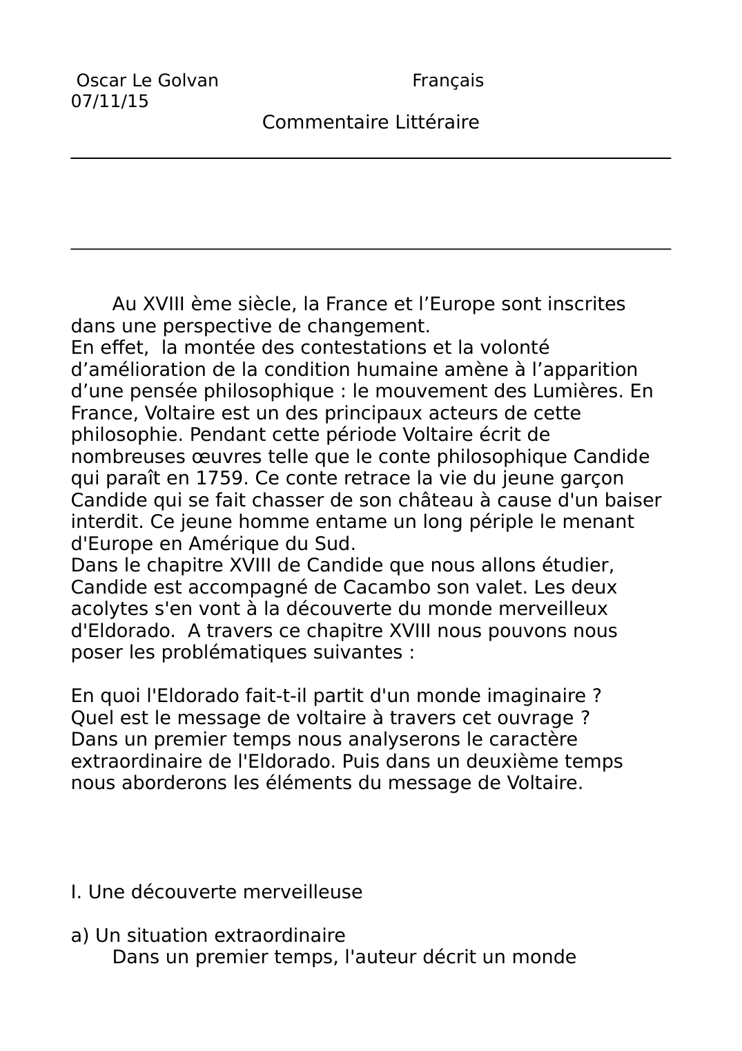 Prévisualisation du document  Oscar Le Golvan Français 07/11/15Commentaire