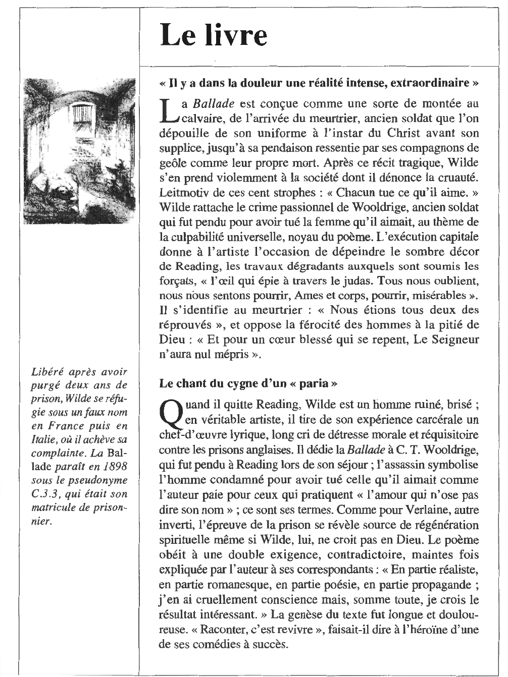 Prévisualisation du document Oscar WILDE : Ballade de la geôle de Reading