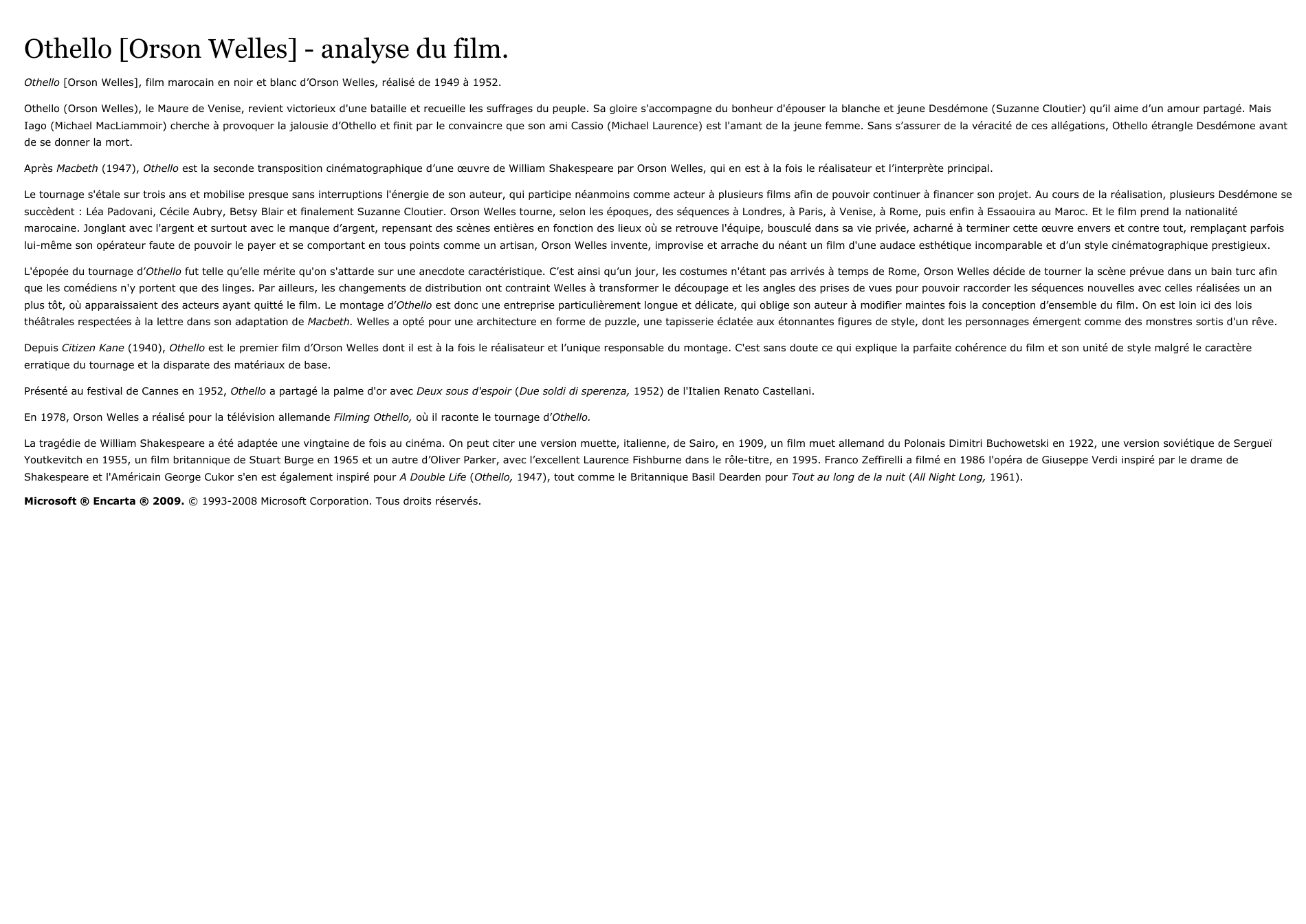 Prévisualisation du document Othello [Orson Welles] - analyse du film.
