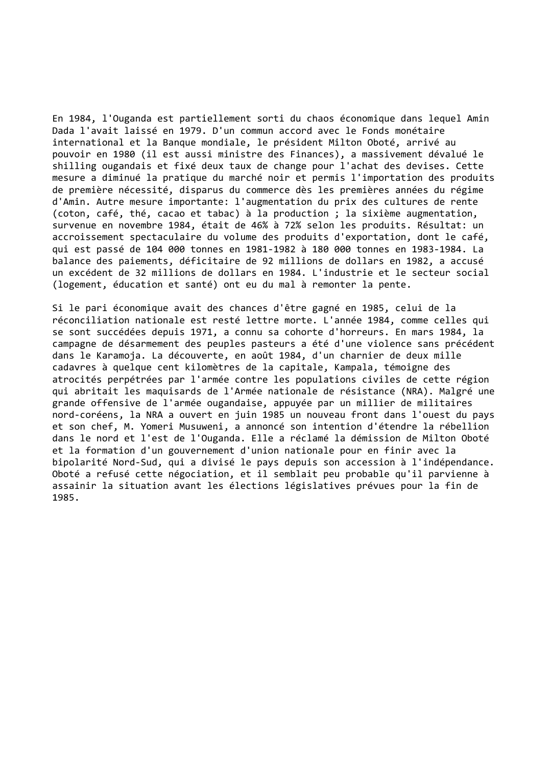 Prévisualisation du document Ouganda (1984-1985)