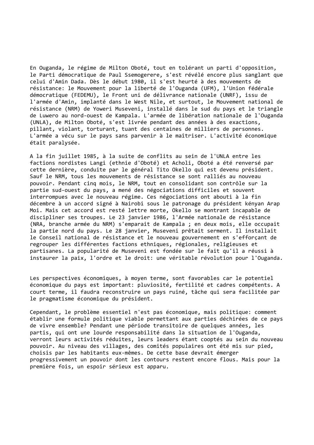 Prévisualisation du document Ouganda (1985-1986)
