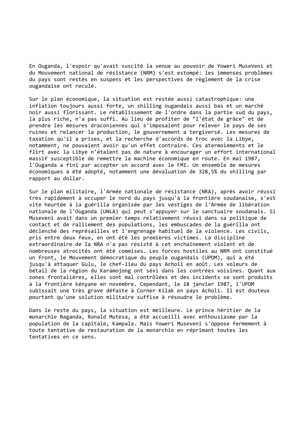 Prévisualisation du document Ouganda (1986-1987)