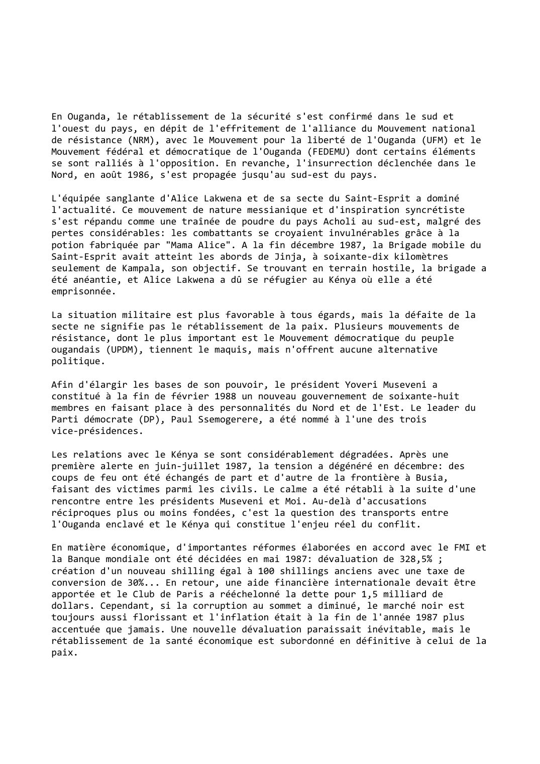 Prévisualisation du document Ouganda (1987-1988)