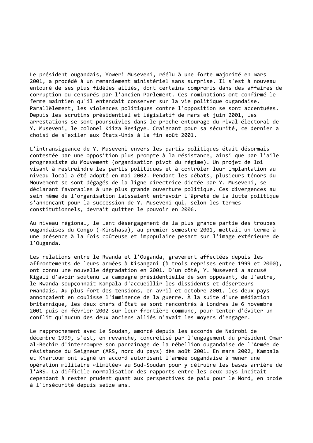 Prévisualisation du document Ouganda (2001-2002)

Verrouillage politique