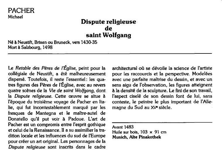 Prévisualisation du document PACHERMichael:Dispute religieusedesaint Wolfgang (analyse du tableau).