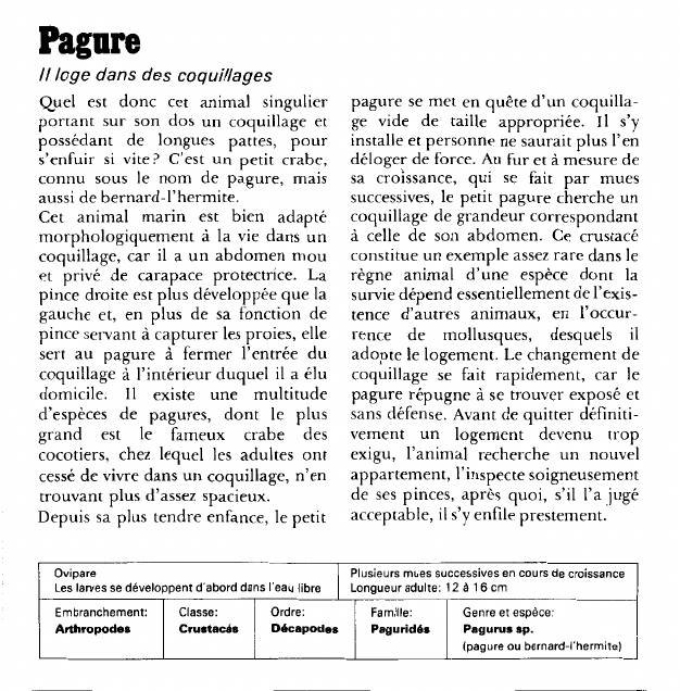 Prévisualisation du document Pagure:Il loge dans des coquillages.