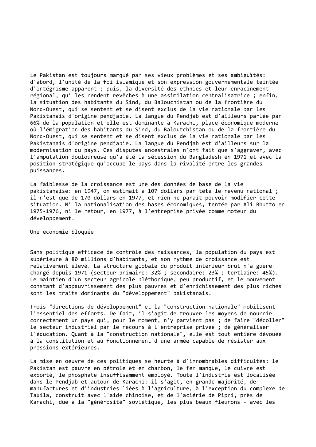 Prévisualisation du document Pakistan (1980-1981): Déstabilisation?