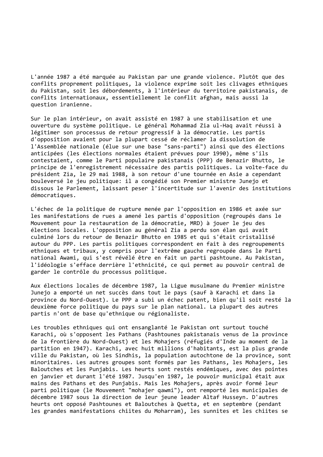 Prévisualisation du document Pakistan 1987-1988: Démocratisation en trompe-l'oeil