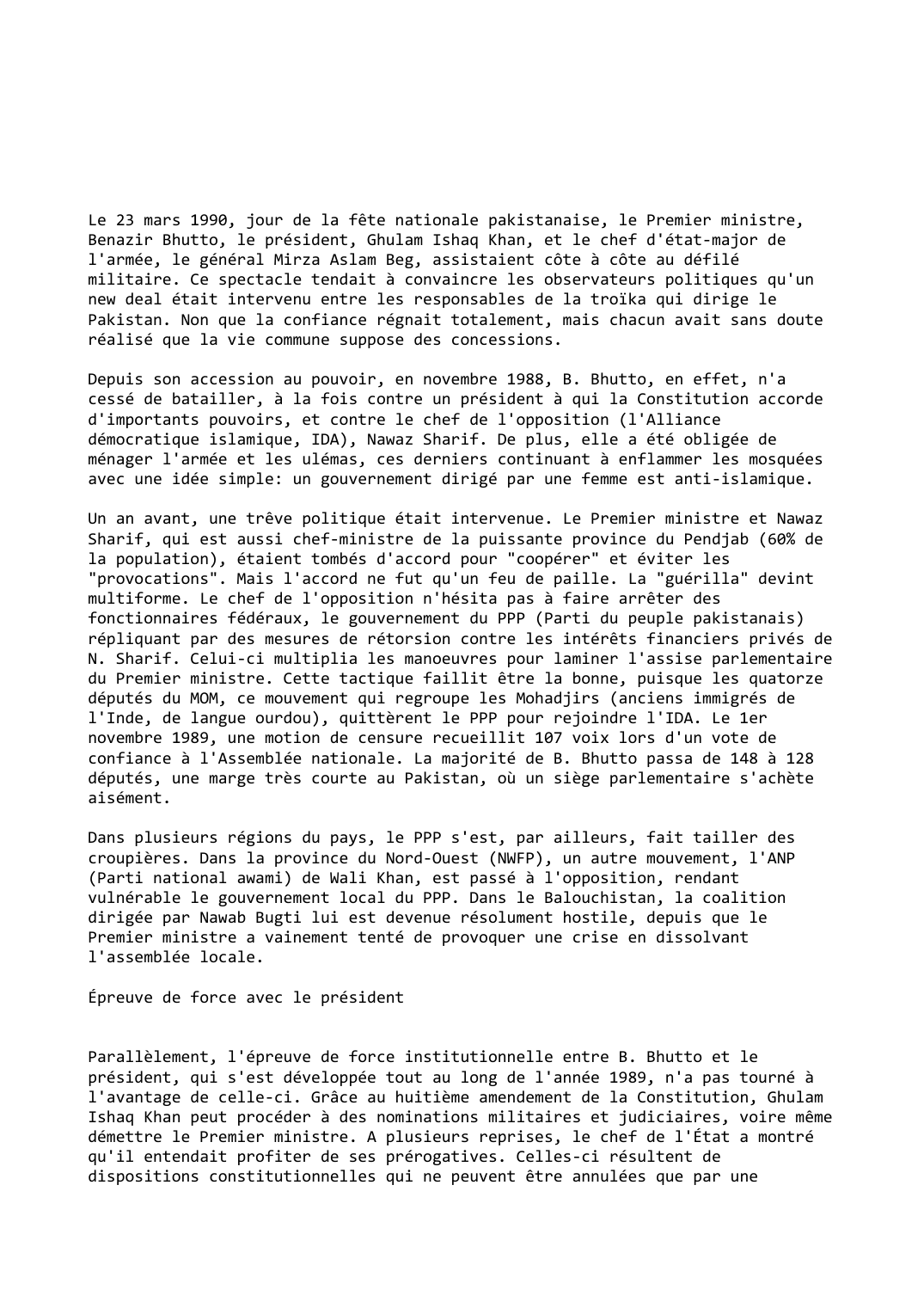 Prévisualisation du document Pakistan (1989-1990): Paralysie politique
