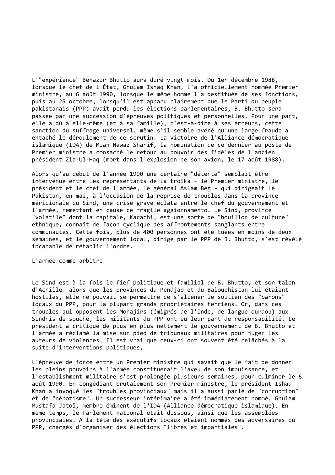 Prévisualisation du document Pakistan (1990-1991): Les choix de Mian Nawaz Sharif