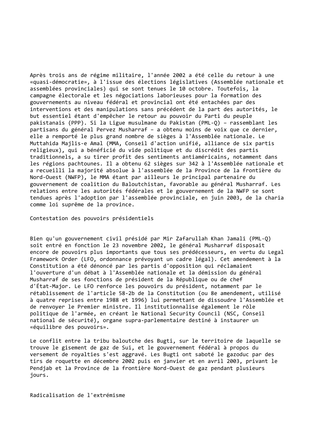 Prévisualisation du document Pakistan (2002-2003): Tensions internes et pressions externes