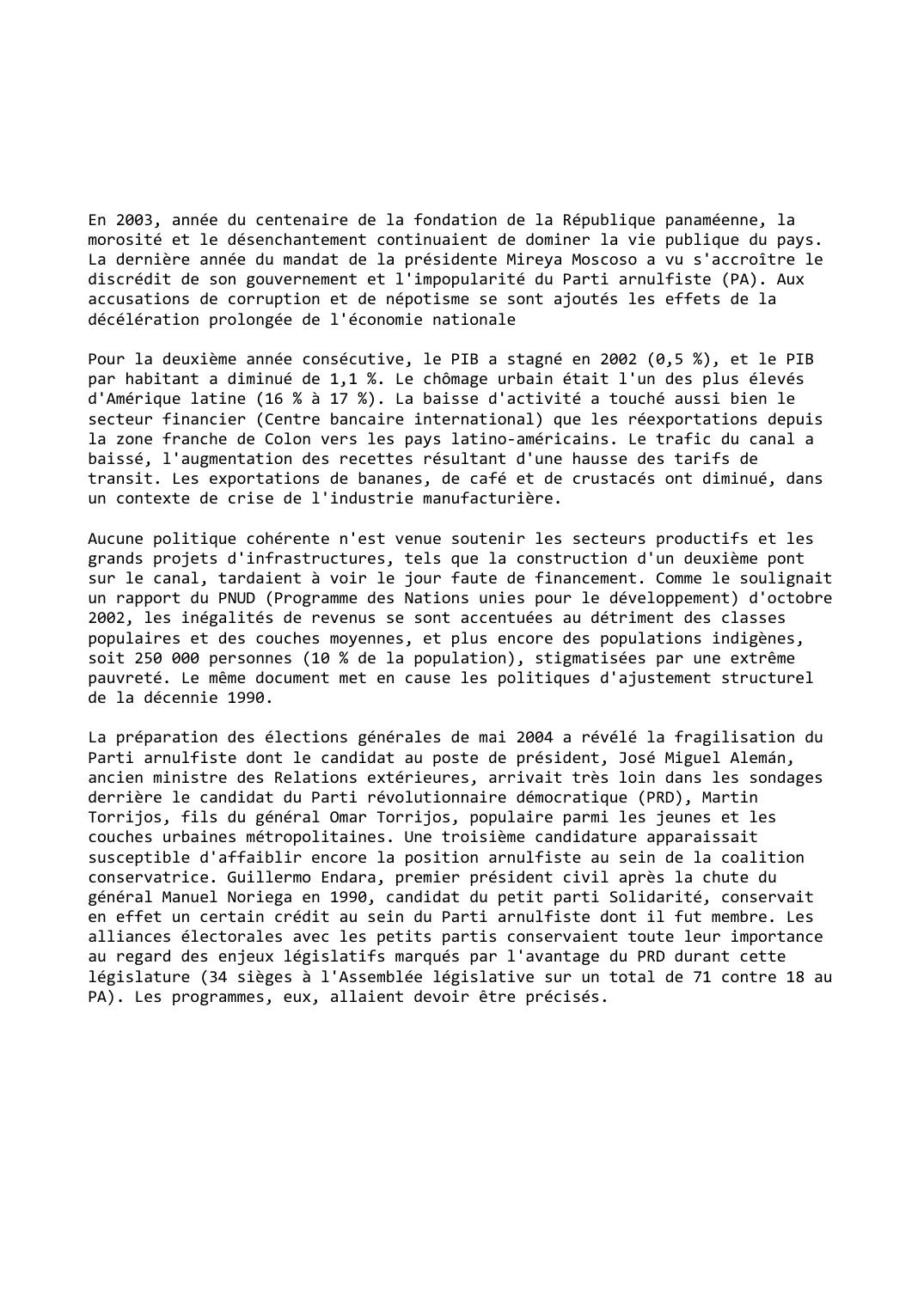 Prévisualisation du document Panama (2002-2003): Désenchantement politique, morosité économique