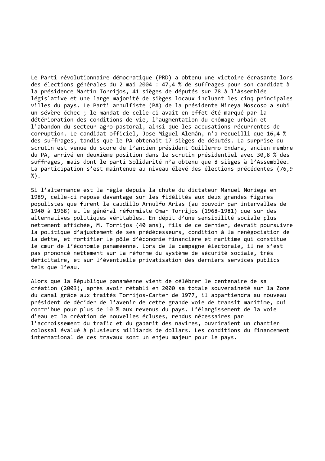 Prévisualisation du document Panama (2003-2004): Torrijos fils au pouvoir
