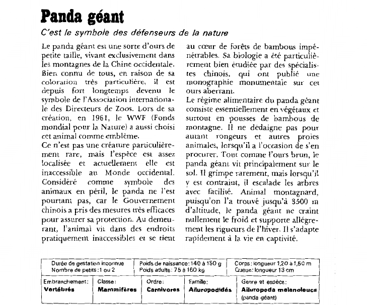 Prévisualisation du document Panda géant:C'est le symbole des défenseurs de la nature.