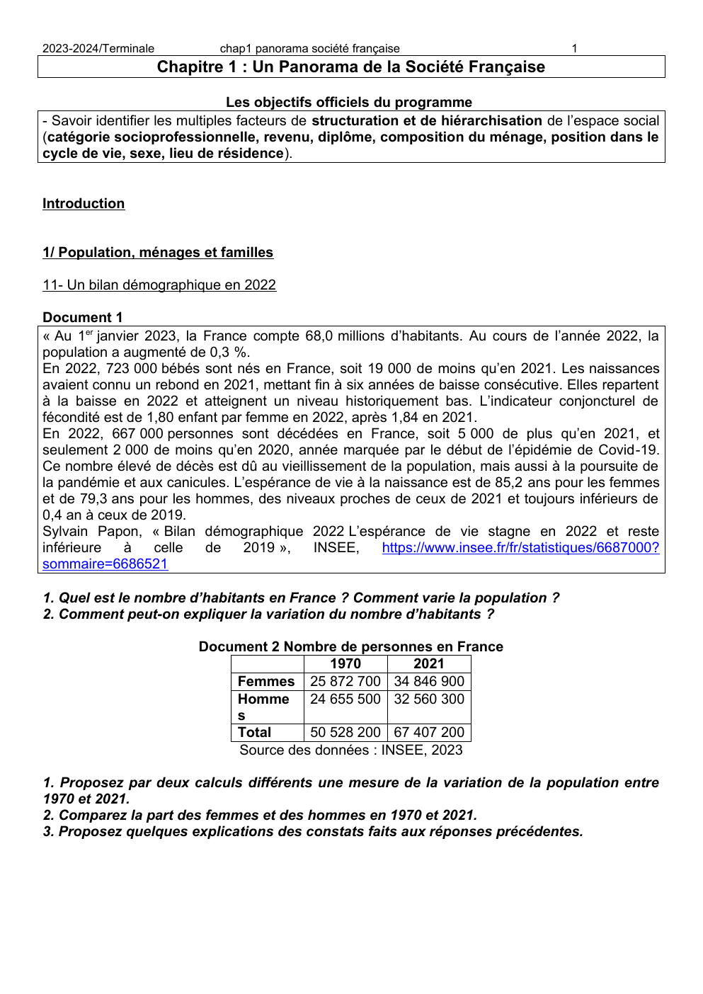 Prévisualisation du document Panorama société française