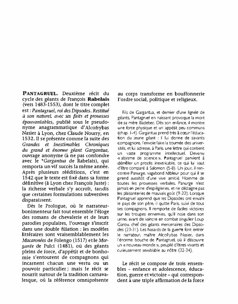 Prévisualisation du document Pantagruel de François RABELAIS (Résumé & Analyse)