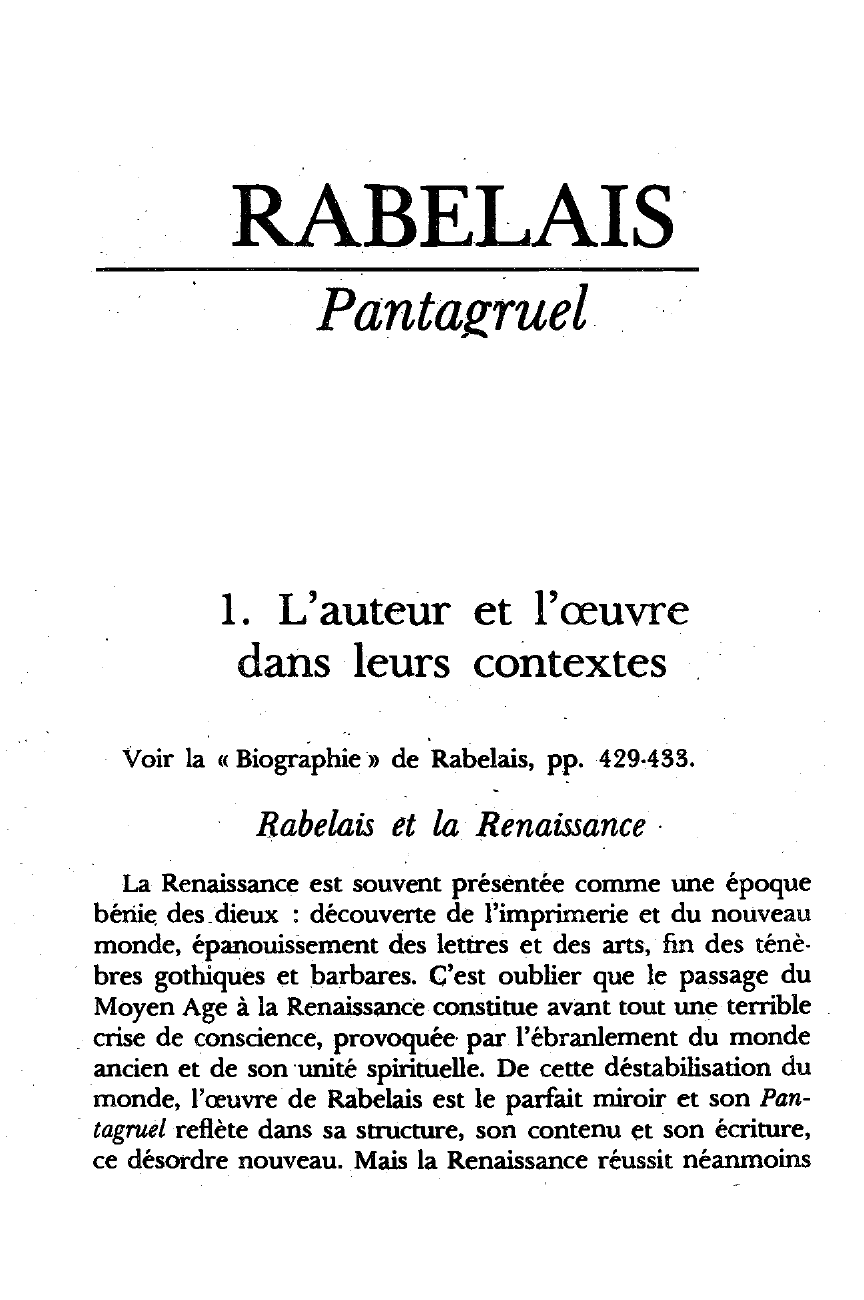 Prévisualisation du document PANTAGRUEL DE RABELAIS