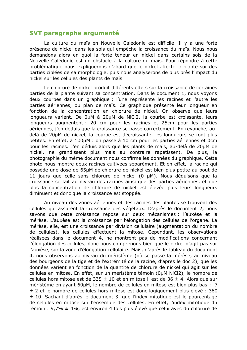 Prévisualisation du document Paragraphe argumenté SVT - La culture du maïs en Nouvelle Calédonie (à partir de documents)