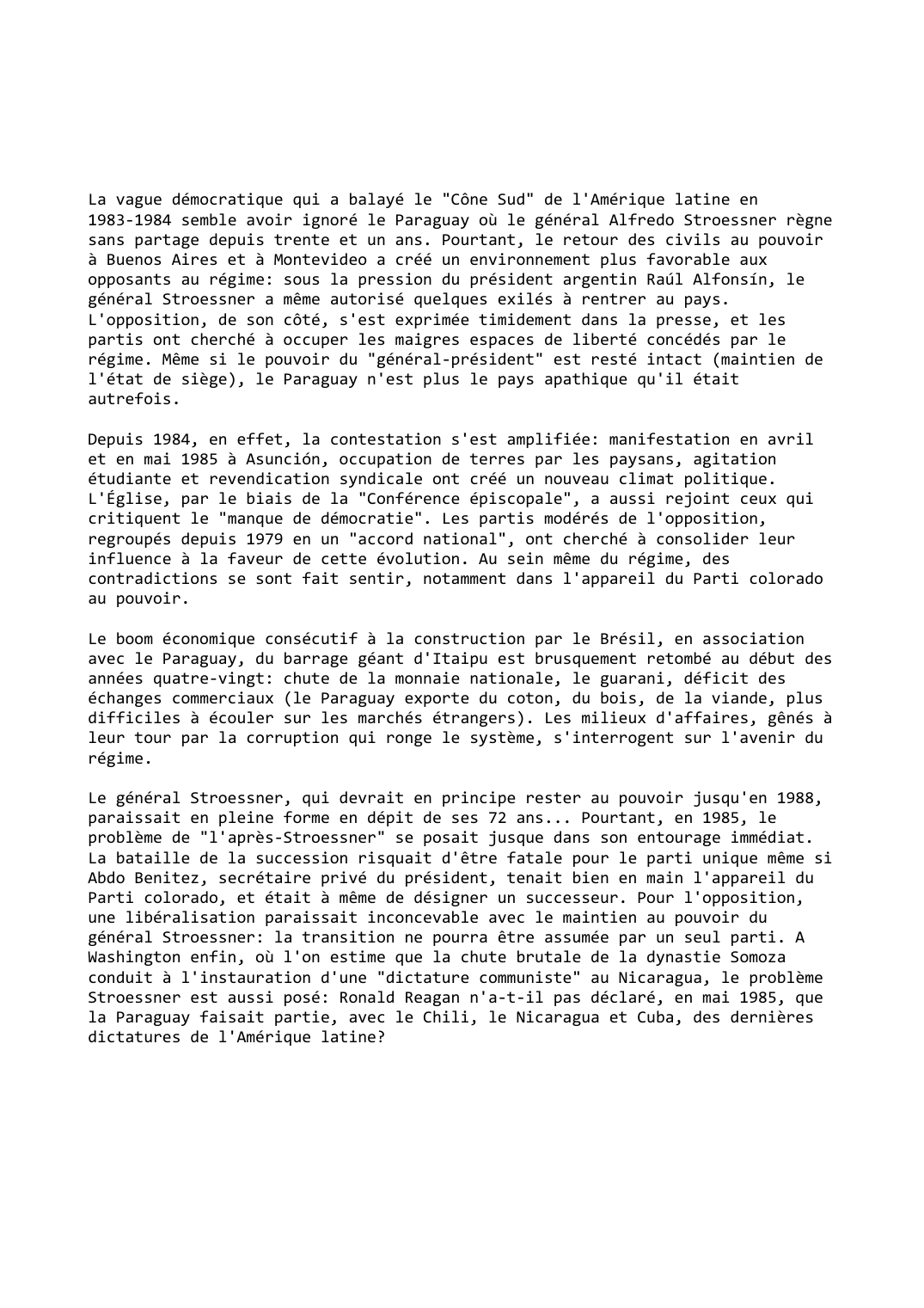 Prévisualisation du document Paraguay (1984-1985)