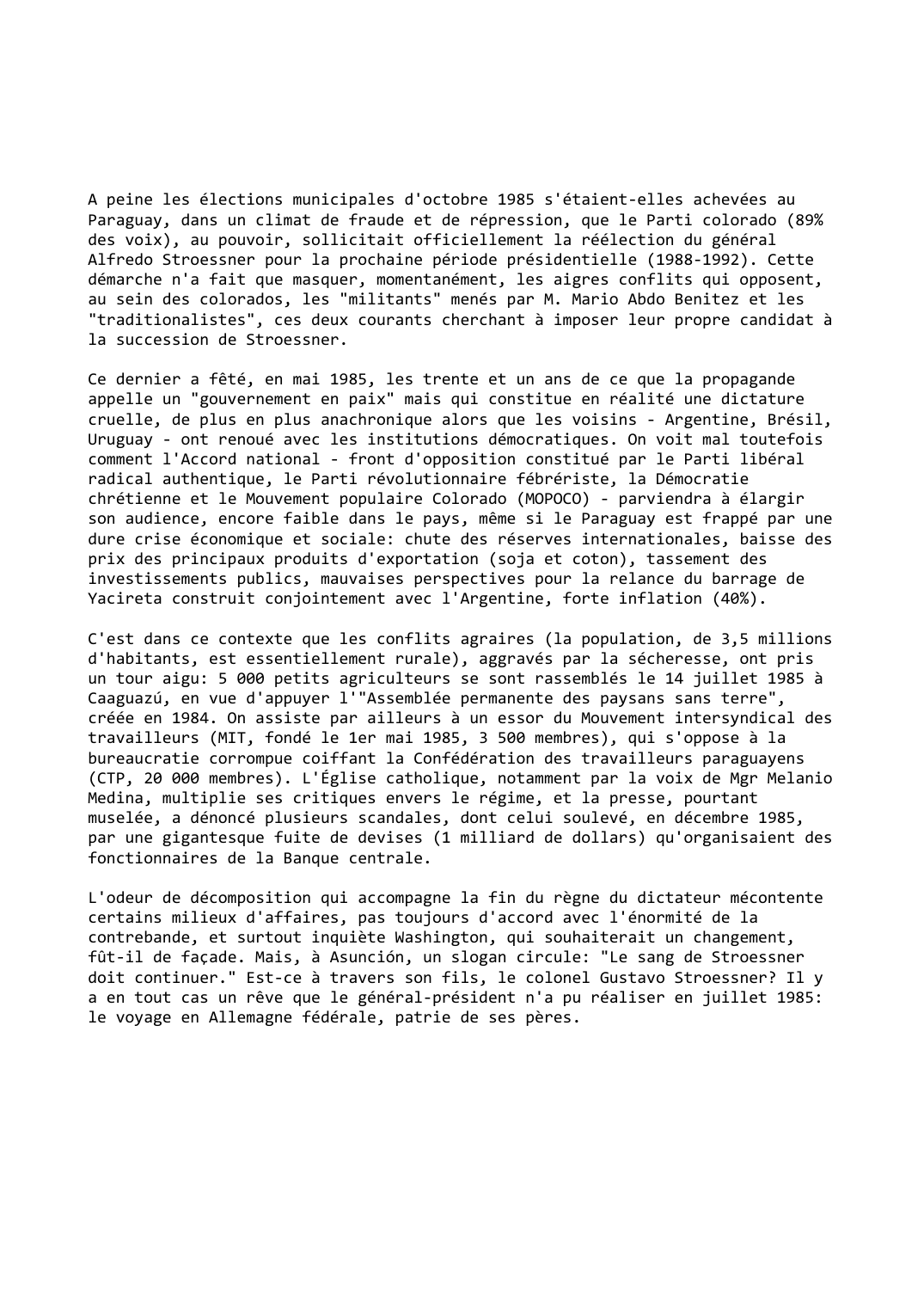 Prévisualisation du document Paraguay (1985-1986)