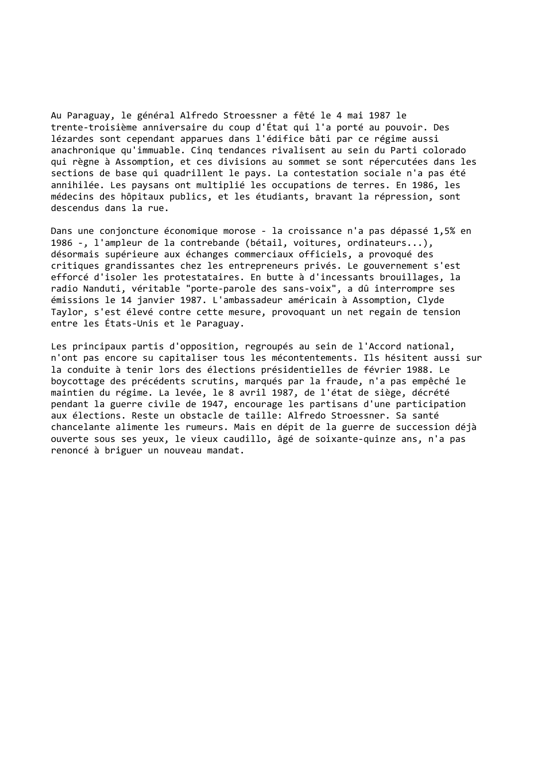 Prévisualisation du document Paraguay (1986-1987)