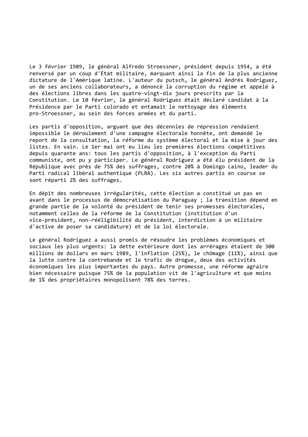 Prévisualisation du document Paraguay (1988-1989)