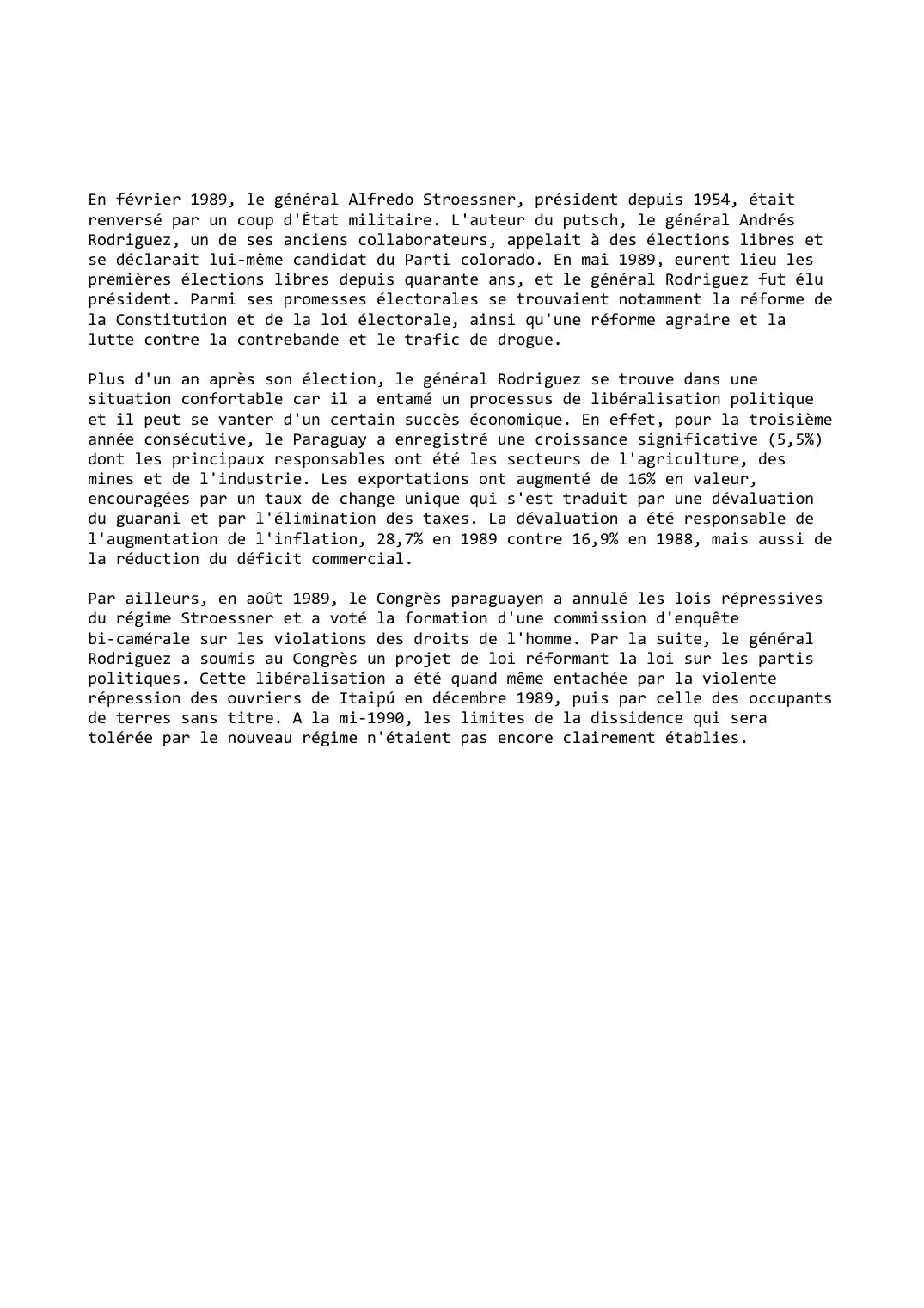 Prévisualisation du document Paraguay (1989-1990)